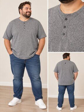 Ocean Coast Men’s Henley Short Sleeve Shirt Heather Gray Size 3XL